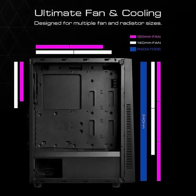 Alt view image 3 of 7 - Gamdias ARGUS M1 Black Steel / Plastic / Tempered Glass ATX Mid Tower Computer Case