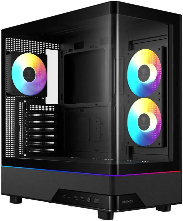 Main image of GAMDIAS Atlas M5 CG ATX Mid Tower PC Case, Curved Tempered Glass Panoramic Design, 3 Built-in ARGB PWM Fans, Type-C Ready, 425mm GPU Support, High Airflow Gaming Case