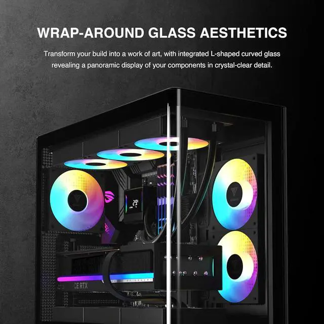 Alt view image 3 of 11 - GAMDIAS Atlas M5 CG ATX Mid Tower PC Case, Curved Tempered Glass Panoramic Design, 3 Built-in ARGB PWM Fans, Type-C Ready, 425mm GPU Support, High Airflow Gaming Case