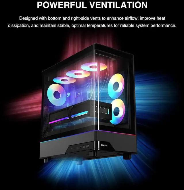Alt view image 4 of 11 - GAMDIAS Atlas M5 CG ATX Mid Tower PC Case, Curved Tempered Glass Panoramic Design, 3 Built-in ARGB PWM Fans, Type-C Ready, 425mm GPU Support, High Airflow Gaming Case