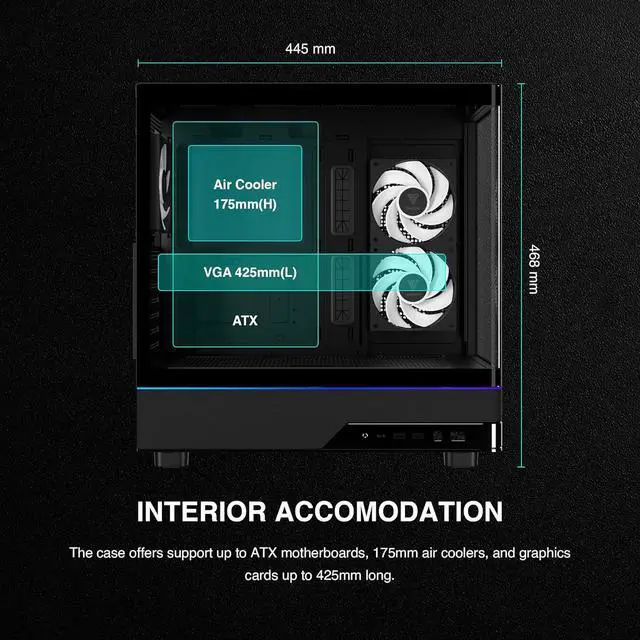 Alt view image 7 of 11 - GAMDIAS Atlas M5 CG ATX Mid Tower PC Case, Curved Tempered Glass Panoramic Design, 3 Built-in ARGB PWM Fans, Type-C Ready, 425mm GPU Support, High Airflow Gaming Case