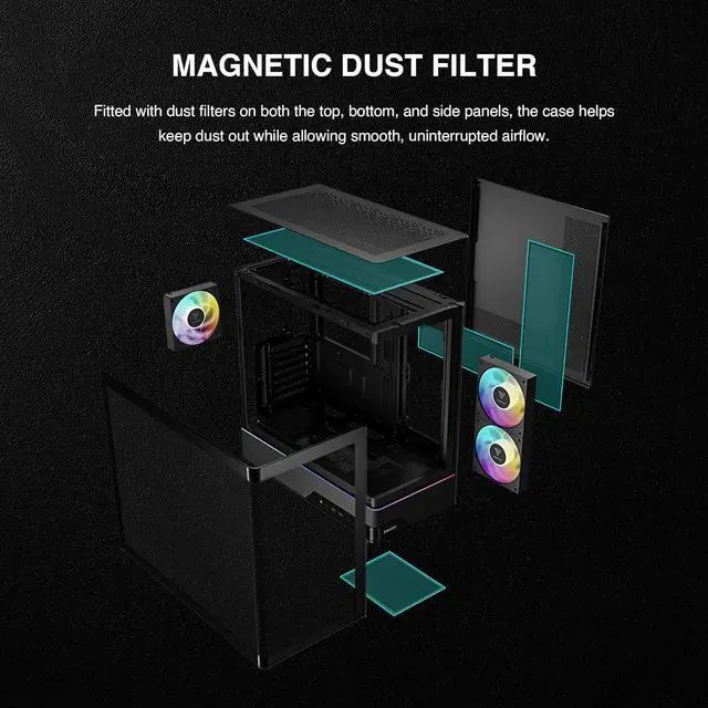 Alt view image 10 of 11 - GAMDIAS Atlas M5 CG ATX Mid Tower PC Case, Curved Tempered Glass Panoramic Design, 3 Built-in ARGB PWM Fans, Type-C Ready, 425mm GPU Support, High Airflow Gaming Case