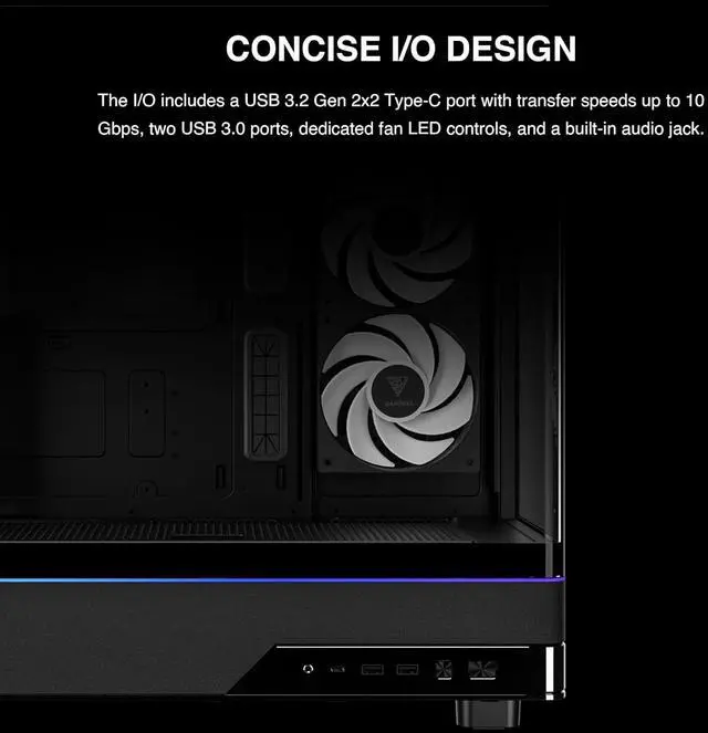 Alt view image 11 of 11 - GAMDIAS Atlas M5 CG ATX Mid Tower PC Case, Curved Tempered Glass Panoramic Design, 3 Built-in ARGB PWM Fans, Type-C Ready, 425mm GPU Support, High Airflow Gaming Case