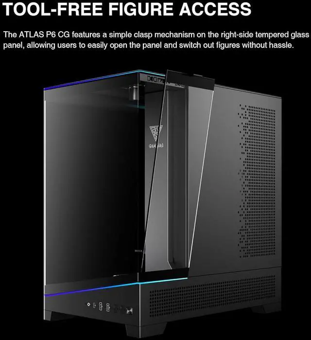 Alt view image 5 of 17 - GAMDIAS Atlas P6 CG Mid-Tower Gaming PC, Mini-ITX, Micro-ATX, and ATX, 4x120mm PWM ARGB Fans, Curved Tempered Glass Panoramic Design, Modular Tool Free, Type-C Ready, 425mm GPU Support