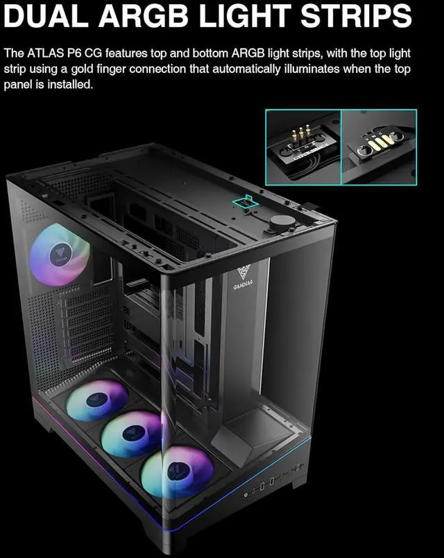 Alt view image 8 of 17 - GAMDIAS Atlas P6 CG Mid-Tower Gaming PC, Mini-ITX, Micro-ATX, and ATX, 4x120mm PWM ARGB Fans, Curved Tempered Glass Panoramic Design, Modular Tool Free, Type-C Ready, 425mm GPU Support