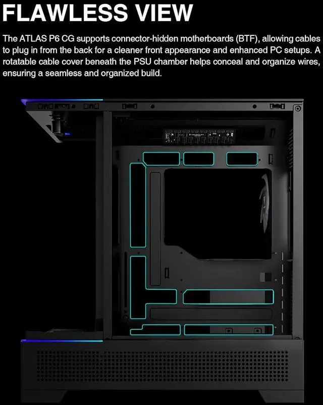 Alt view image 9 of 17 - GAMDIAS Atlas P6 CG Mid-Tower Gaming PC, Mini-ITX, Micro-ATX, and ATX, 4x120mm PWM ARGB Fans, Curved Tempered Glass Panoramic Design, Modular Tool Free, Type-C Ready, 425mm GPU Support