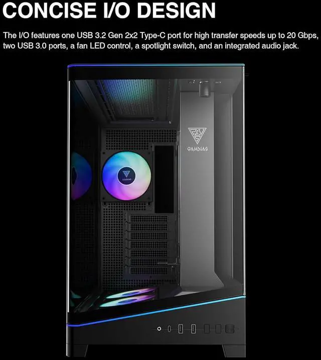 Alt view image 16 of 17 - GAMDIAS Atlas P6 CG Mid-Tower Gaming PC, Mini-ITX, Micro-ATX, and ATX, 4x120mm PWM ARGB Fans, Curved Tempered Glass Panoramic Design, Modular Tool Free, Type-C Ready, 425mm GPU Support