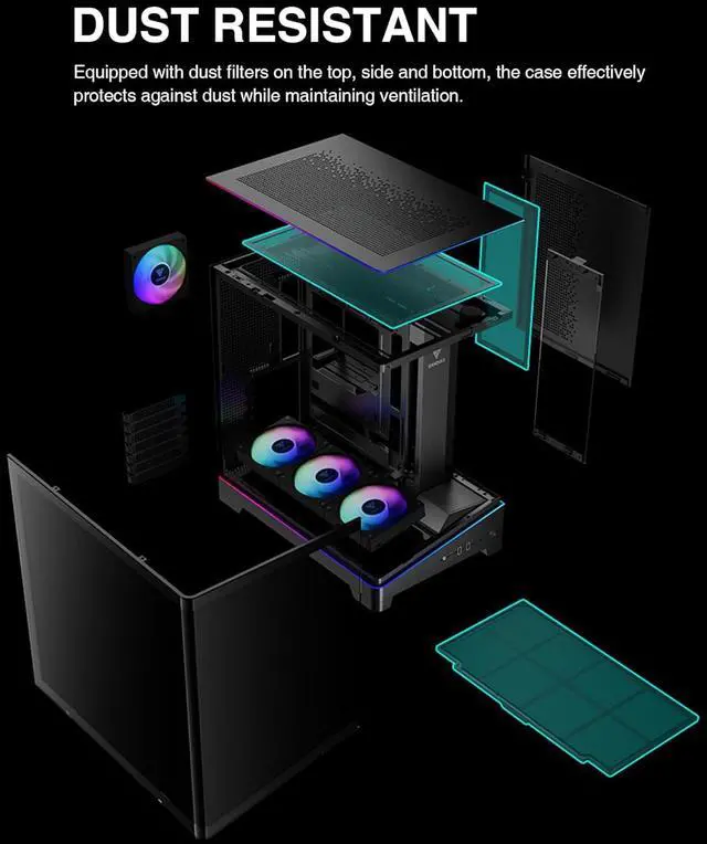 Alt view image 17 of 17 - GAMDIAS Atlas P6 CG Mid-Tower Gaming PC, Mini-ITX, Micro-ATX, and ATX, 4x120mm PWM ARGB Fans, Curved Tempered Glass Panoramic Design, Modular Tool Free, Type-C Ready, 425mm GPU Support