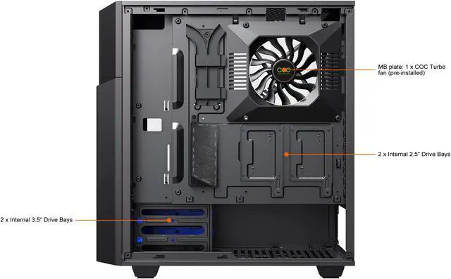 Alt view image 12 of 17 - GAMEMAX Contac COC BG Black / Grey Steel / Tempered Glass ATX Mid Tower Computer Case