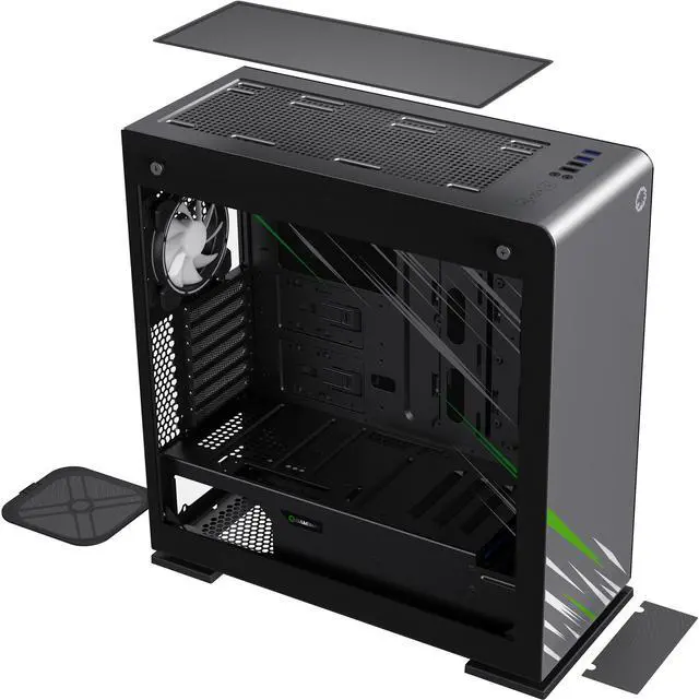 Alt view image 16 of 20 - GAMEMAX Vega Pro Black / Grey Steel / Tempered Glass ATX Full Tower Computer Case