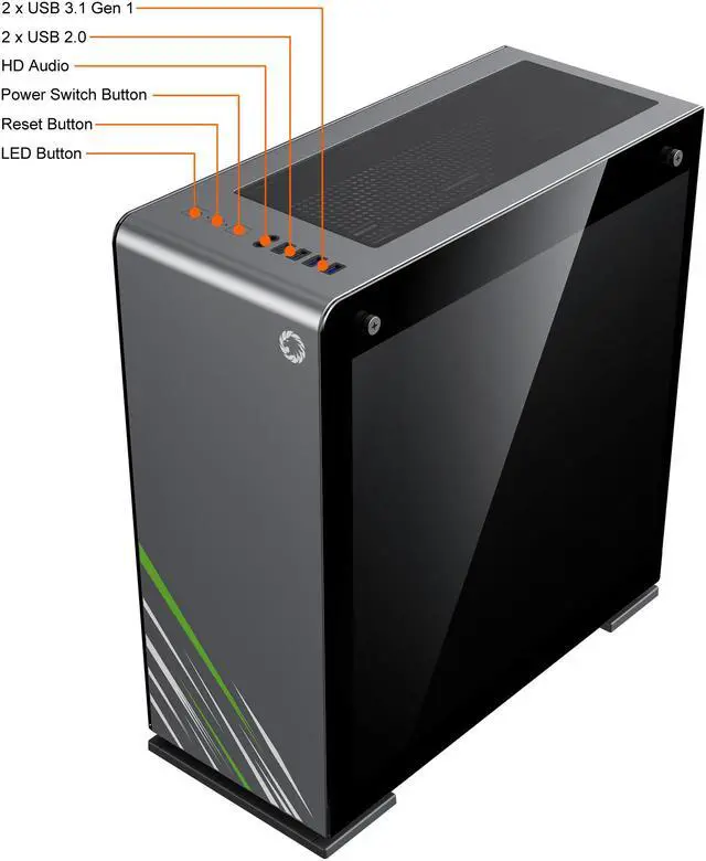 Alt view image 6 of 20 - GAMEMAX Vega Pro Black / Grey Steel / Tempered Glass ATX Full Tower Computer Case