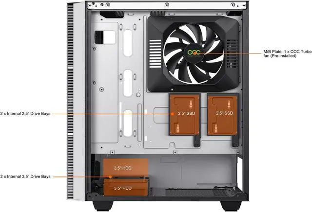 Alt view image 12 of 18 - GAMEMAX Brufen C3 WB White Steel / Tempered Glass ATX Mid Tower Computer Case