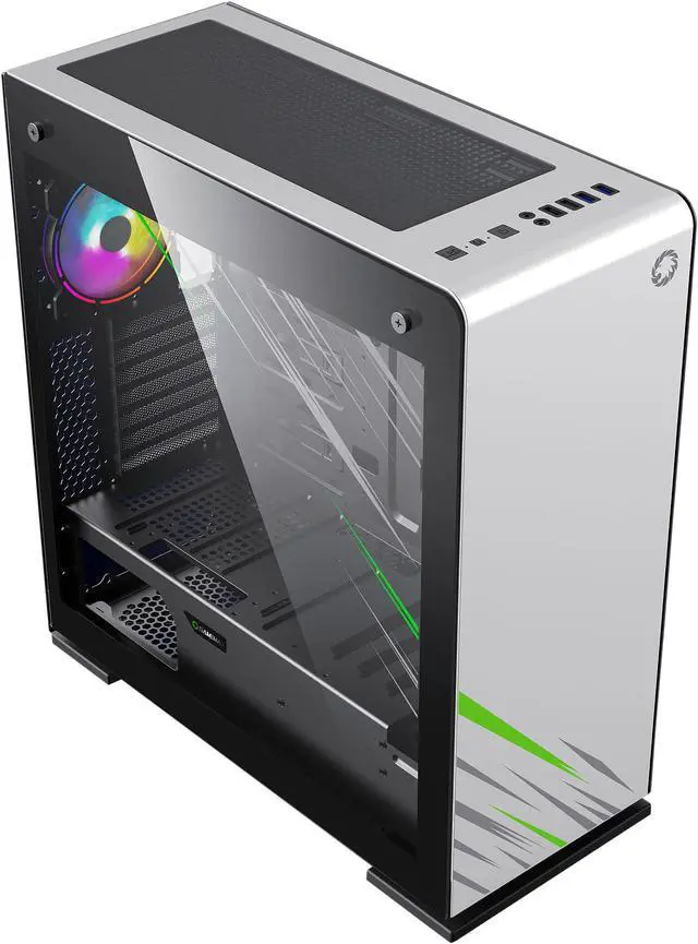 Alt view image 9 of 13 - GAMEMAX Vega Pro White / Black Steel / Tempered Glass ATX Full Tower Gaming Computer Case w/ Dual Tempered Glass Panels and 1 x ARGB Fan x Rear (Pre-Installed)