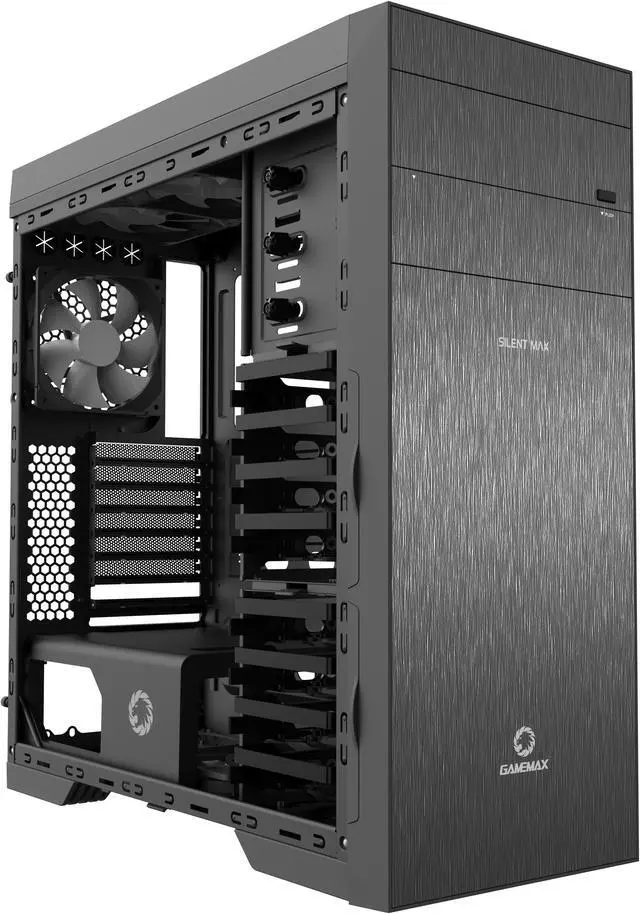 GAMEMAX Silent Max Black Aluminum ATX Full Tower Gaming Computer Case w ...
