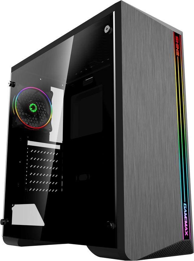 Gamemax Nova N6 Black USB3.0 Tempered Glass ATX Mid Tower Gaming Computer  Case w/ RGB Strip x Front and 1 x RGB Rainbow Fan x Rear (Pre-Installed) 