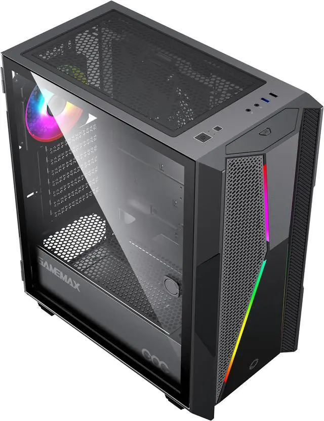 Alt view image 5 of 11 - Gamemax Typhoon COC Black USB3.0 Tempered Glass ATX Mid Tower Gaming Computer Case w/ RGB Strip x Front and 1 x ARGB LED Fan x Rear (Pre-Installed)