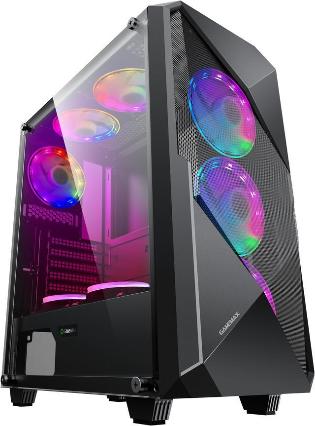 Gamemax Revolt Black USB3.0 Tempered Glass ATX Mid Tower Gaming Computer  Case w/Tempered Glass Panel and 4 x ARGB Dual Ring LED Fan (Pre-Installed)  