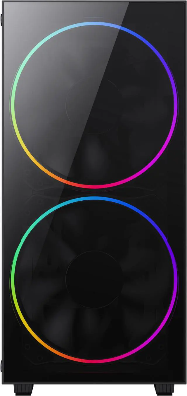 Alt view image 2 of 13 - Gamemax Black Hole Black USB3.0 Tempered Glass ATX Mid Tower Gaming Computer Case w/2 x 200mm ARGB Ring Fan x Front and 1 x 120mm ARGB Ring Fan x Rear (Pre-Installed)