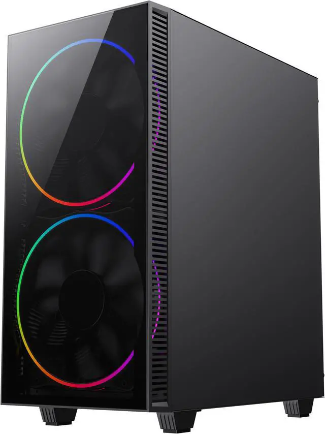 Alt view image 3 of 13 - Gamemax Black Hole Black USB3.0 Tempered Glass ATX Mid Tower Gaming Computer Case w/2 x 200mm ARGB Ring Fan x Front and 1 x 120mm ARGB Ring Fan x Rear (Pre-Installed)