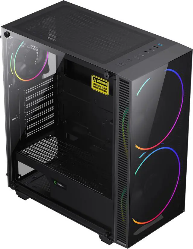 Alt view image 4 of 13 - Gamemax Black Hole Black USB3.0 Tempered Glass ATX Mid Tower Gaming Computer Case w/2 x 200mm ARGB Ring Fan x Front and 1 x 120mm ARGB Ring Fan x Rear (Pre-Installed)