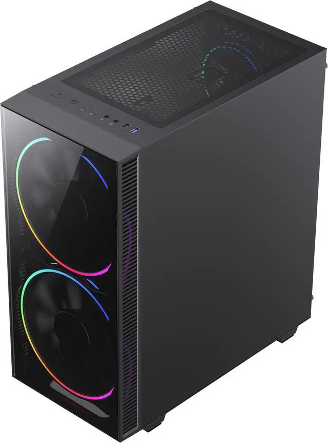 Alt view image 5 of 13 - Gamemax Black Hole Black USB3.0 Tempered Glass ATX Mid Tower Gaming Computer Case w/2 x 200mm ARGB Ring Fan x Front and 1 x 120mm ARGB Ring Fan x Rear (Pre-Installed)