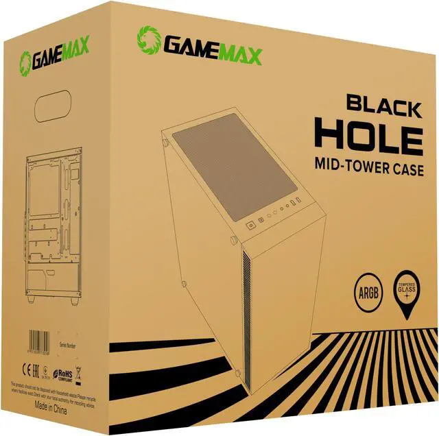 Alt view image 13 of 13 - Gamemax Black Hole Black USB3.0 Tempered Glass ATX Mid Tower Gaming Computer Case w/2 x 200mm ARGB Ring Fan x Front and 1 x 120mm ARGB Ring Fan x Rear (Pre-Installed)