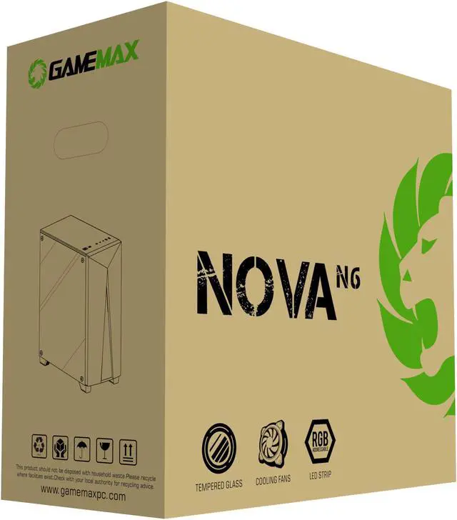 Alt view image 13 of 13 - Gamemax Nova N6 Black USB3.0 Tempered Glass ATX Mid Tower Gaming Computer Case w/  RGB Strip x Front and 1 x RGB Rainbow Fan x Rear (Pre-Installed)