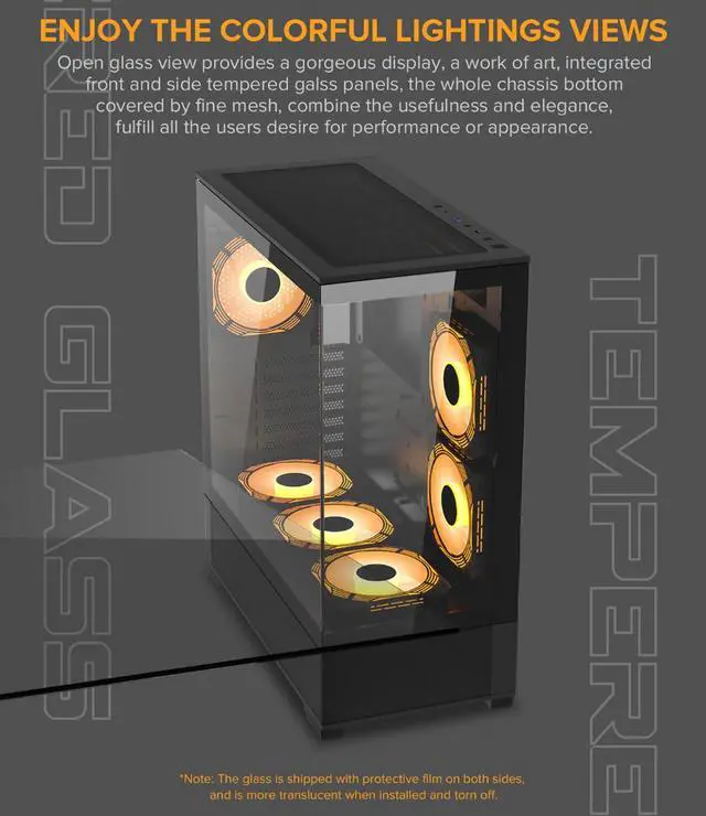 Alt view image 3 of 15 - GAMEMAX VISTA AB Black USB3.0/Type C Tempered Glass Mid-tower ATX Computer Case w/6  x 120mm ARGB PWM Fans (2 x MB side, 3 x PSU Top Cover, 1 x Rear) Pre-Installed, Support 4090 GPU and 360mm AIO