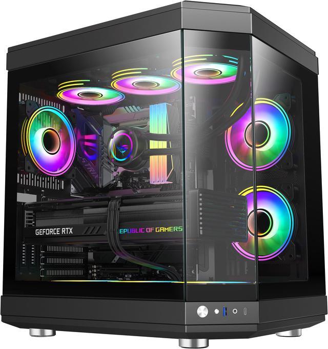 GAMEMAX HYPE BLACK USB3.0/Type C Panoramic Tempered Glass ATX Mid-Tower PC  case w/3 xARGB Fans(Pre-Installed)
