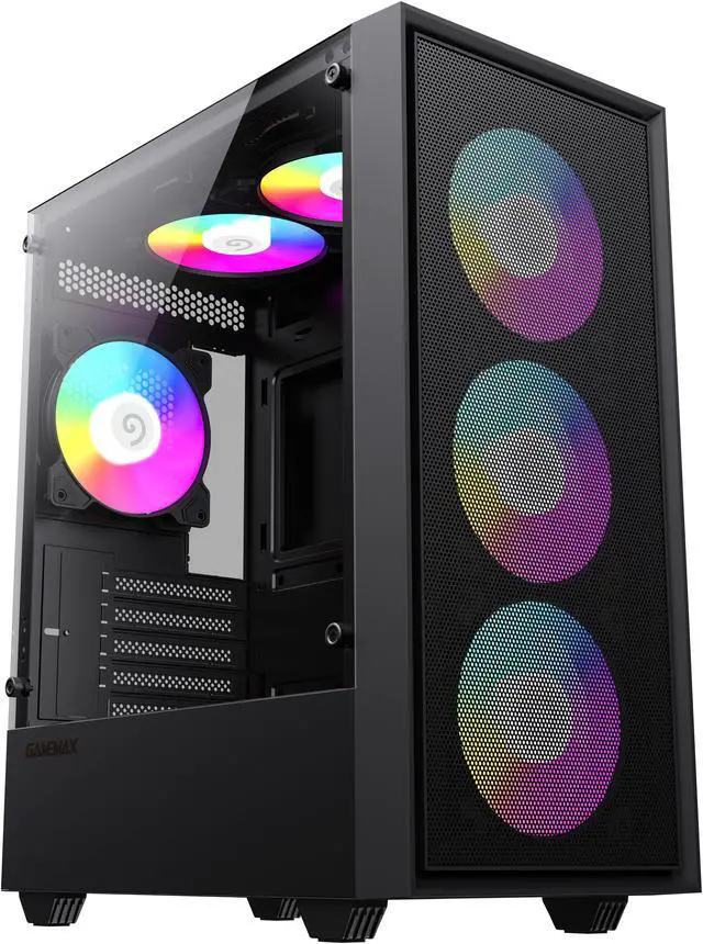 Alt view image 2 of 12 - GAMEMAX Storm WH Black Micro-ATX Gaming Case-Pre-installed 1x  Autoflow Rainbow LED Fan  x Rear Pre-Installed