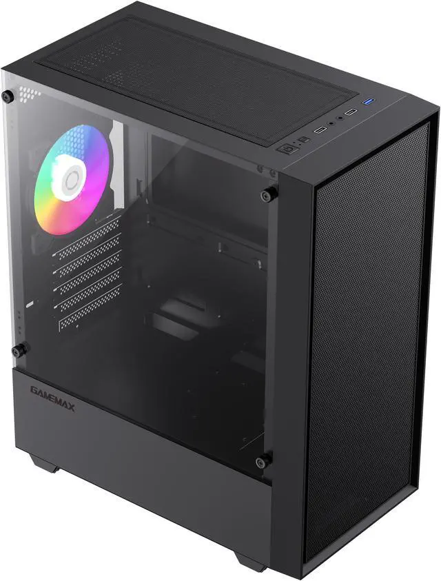 Alt view image 5 of 12 - GAMEMAX Storm WH Black Micro-ATX Gaming Case-Pre-installed 1x  Autoflow Rainbow LED Fan  x Rear Pre-Installed