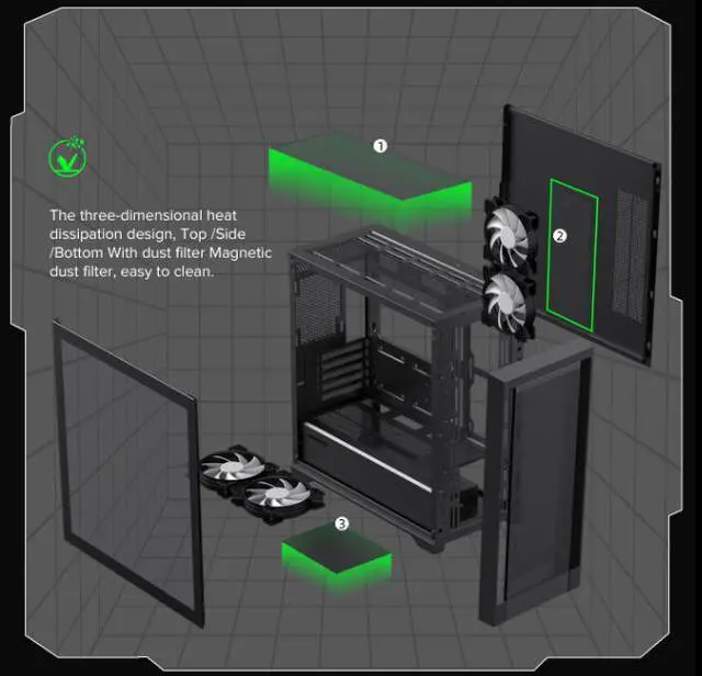Alt view image 6 of 14 - GameMax Defender Mesh Black USB3.0 Micro-ATX Gaming PC Computer Case, Pre-installed 4x ARGB Fan, Support 4000 Series GPU and 360mm AIO