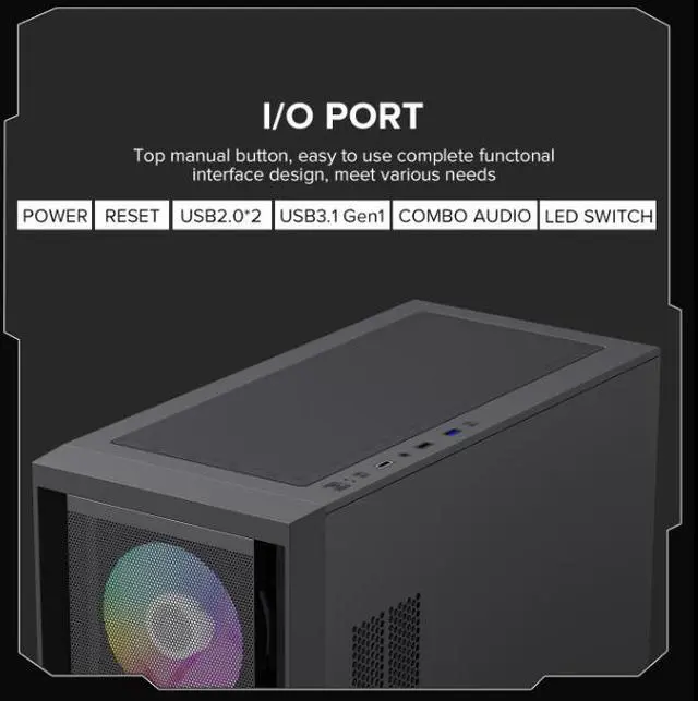 Alt view image 9 of 14 - GameMax Defender Mesh Black USB3.0 Micro-ATX Gaming PC Computer Case, Pre-installed 4x ARGB Fan, Support 4000 Series GPU and 360mm AIO