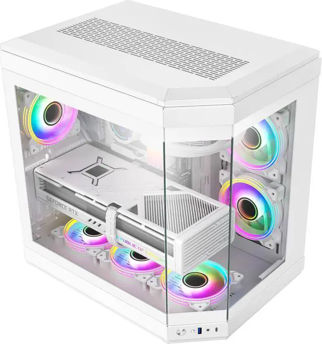 Alt view image 4 of 14 - GAMEMAX HYPE White USB3.0/Type C Panoramic Tempered Glass ATX Mid-Tower PC case w/3 xARGB Fans(Pre-Installed)