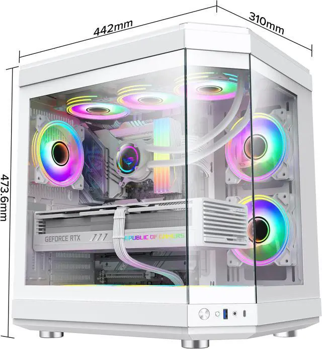 Alt view image 13 of 14 - GAMEMAX HYPE White USB3.0/Type C Panoramic Tempered Glass ATX Mid-Tower PC case w/3 xARGB Fans(Pre-Installed)