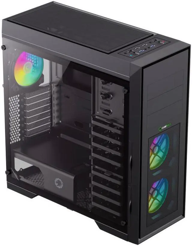 Alt view image 2 of 11 - GAMEMAX Master TG Black Tempered Glass Full Tower Computer Case w/3x120mm Autoflow Rainbow Fans (Pre-Installed)