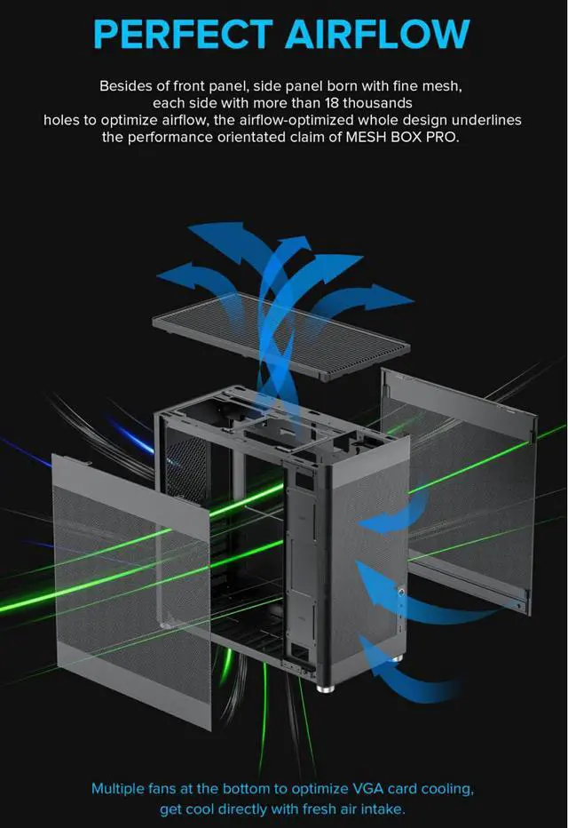 Alt view image 3 of 12 - GAMEMAX MeshBox PRO ATX Chassis-Black