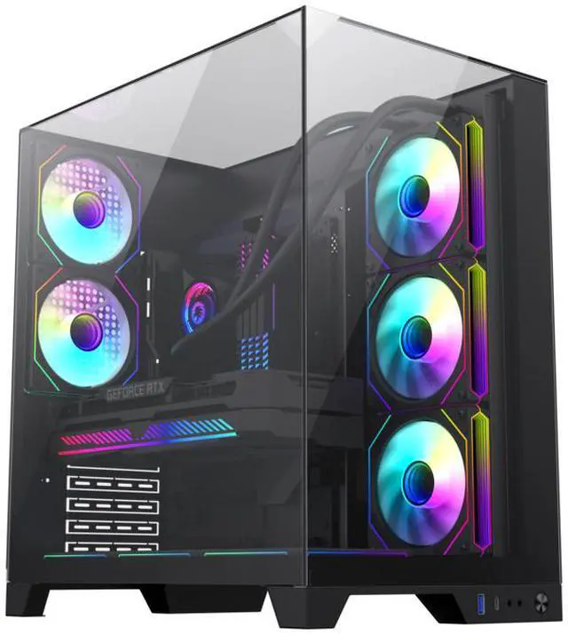 Main image of GAMEMAX Infinity Plus Black USB3.0 / Type C ATX Mid-Tower Gaming Computer Case w/3 x Tempered Glass Side Panel (Fans Not Included). Support 4000 Series GPU and 360mm AIO