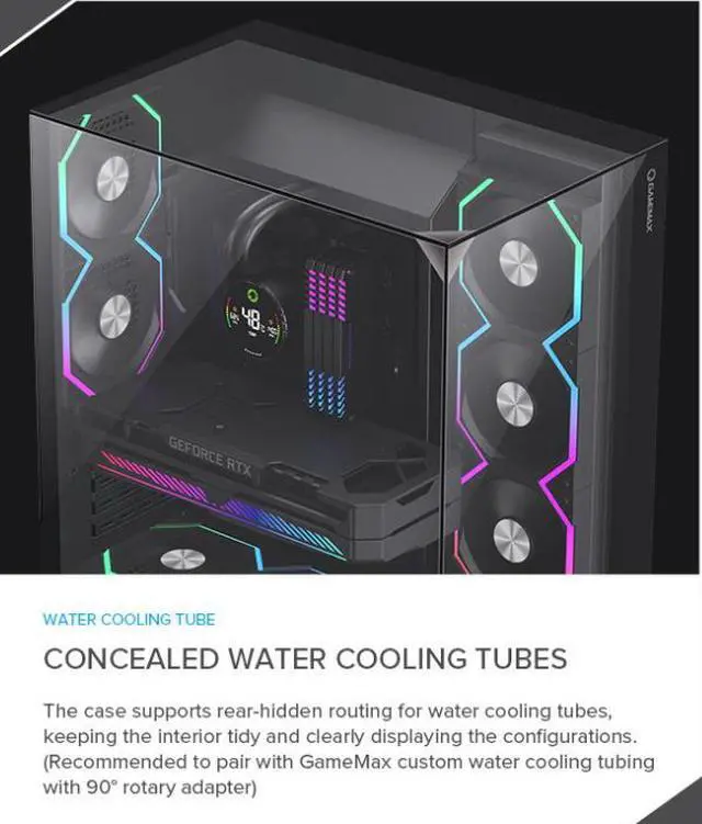 Alt view image 3 of 12 - GAMEMAX Infinity Plus Black USB3.0 / Type C ATX Mid-Tower Gaming Computer Case w/3 x Tempered Glass Side Panel (Fans Not Included). Support 4000 Series GPU and 360mm AIO