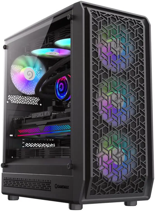 Alt view image 2 of 11 - GAMEMAX Forge MB Premium USB3.0 + Type C Black Tempered Glass Micro ATX Computer Gaming Case w/4 x ARGB Fans Pre-Installed