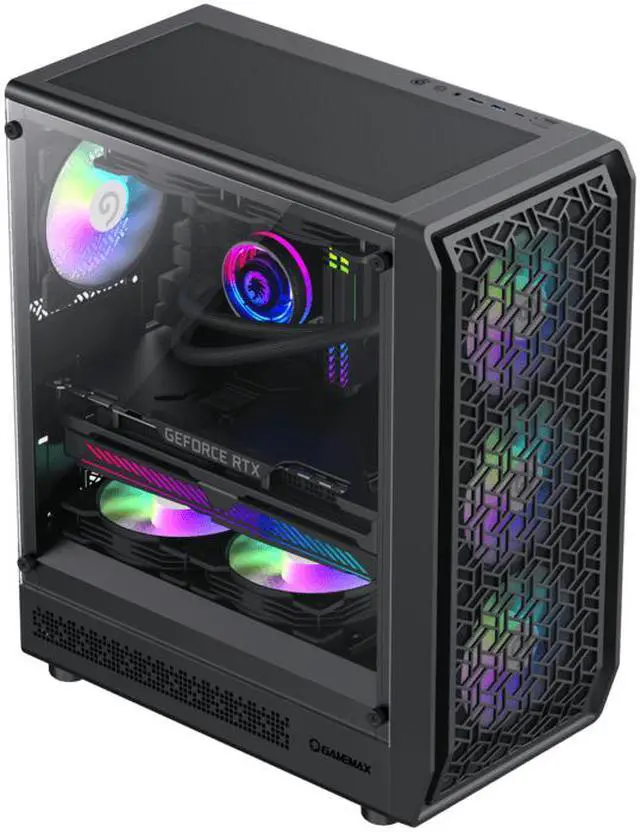 Alt view image 3 of 11 - GAMEMAX Forge MB Premium USB3.0 + Type C Black Tempered Glass Micro ATX Computer Gaming Case w/4 x ARGB Fans Pre-Installed
