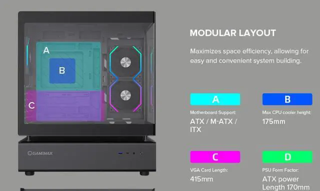 Alt view image 12 of 15 - GAMEMAX Infinity N80 BK Black Curved Tempered Glass USB3.0/Type C ATX Mid Tower Case w/6 PWM ARGB Fans (Pre-Installed)