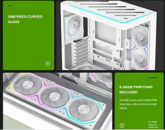 Alt view image 5 of 16 - GAMEMAX Infinity N80 WH White Curved Tempered Glass USB3.0/Type C ATX Mid Tower Case w/6 PWM ARGB Fans (Pre-Installed)