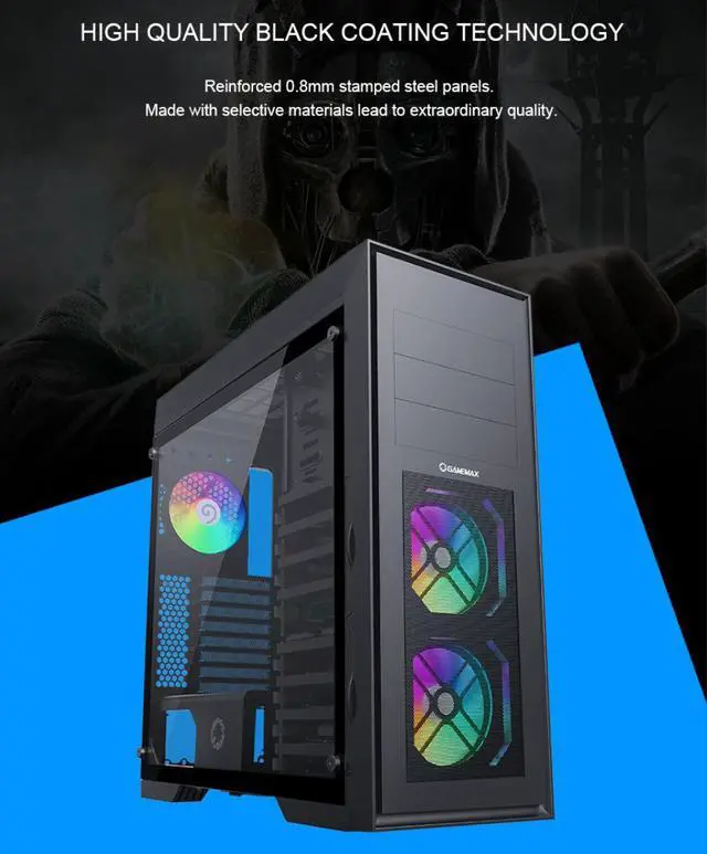 Alt view image 2 of 19 - GAMEMAX MASTER 2 Black Tempered Glass USB3.0 and Type C Full Tower ATX Computer Case w/3 x ARGB Fans (Pre-Installed), Support 4090TI GPU and 360mm AIO