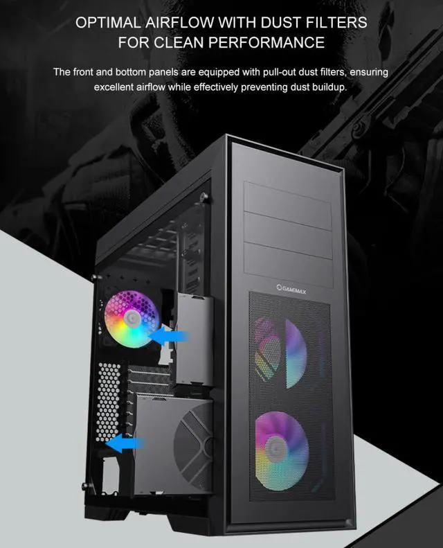 Alt view image 10 of 19 - GAMEMAX MASTER 2 Black Tempered Glass USB3.0 and Type C Full Tower ATX Computer Case w/3 x ARGB Fans (Pre-Installed), Support 4090TI GPU and 360mm AIO