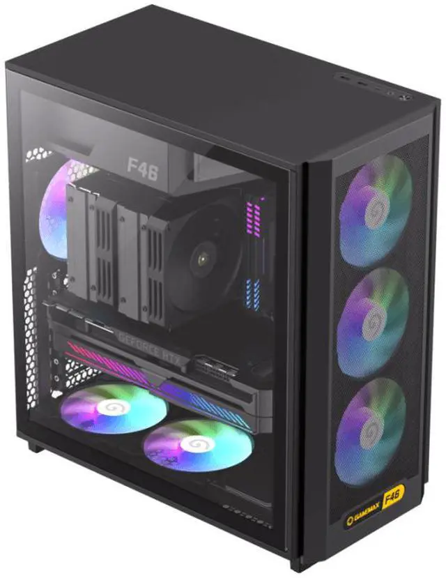 Main image of GAMEMAX F46BK Black USB3.0/Type C Tempered Glass Mid-tower ATX Computer Cases w/ 4 x ARGB/PWM fans Pre-Installed