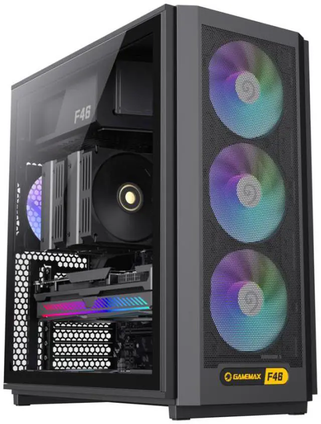 Alt view image 3 of 6 - GAMEMAX F46BK Black USB3.0/Type C Tempered Glass Mid-tower ATX Computer Cases w/ 4 x ARGB/PWM fans Pre-Installed