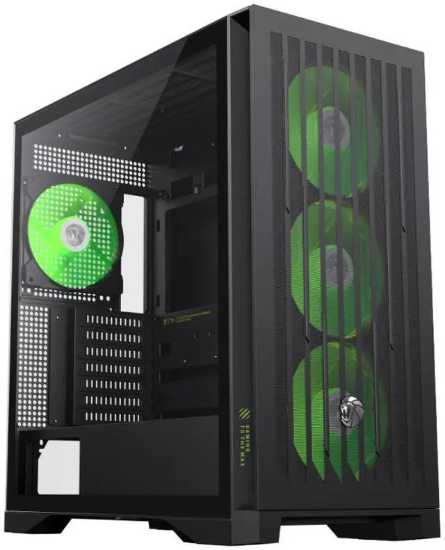 Main image of GAMEMAX Mid Tower Gaming Case LEADER 2 BK Leader 2 BK Black case. Comprehensive Compatibility: Supports E-ATX motherboards, 425mm GPUs, 420mm radiators, 245mm PSUs, and 185mm air coolers.