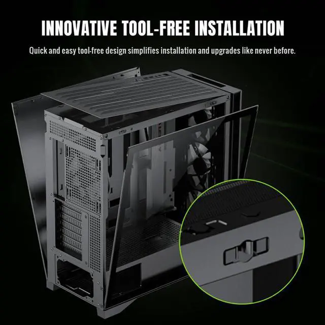 Alt view image 9 of 10 - GAMEMAX Mid Tower Gaming Case LEADER 2 BK Leader 2 BK Black case. Comprehensive Compatibility: Supports E-ATX motherboards, 425mm GPUs, 420mm radiators, 245mm PSUs, and 185mm air coolers.