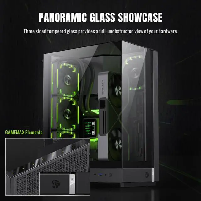 Alt view image 4 of 11 - GAMEMAX T20 BK Black case. Three-sided tempered glass offers a full, unobstructed view of your hardware. 90° rotated motherboard layout enhances airflow using the natural Stack Effect.